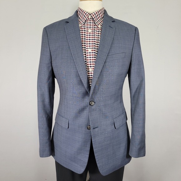 Banana Republic Men's Sport Coat Blazer Two Button Blue Plaid Standard Fit 40R